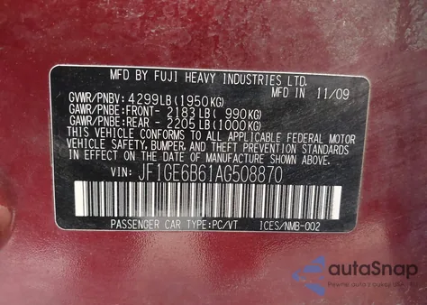 2010 Subaru Impreza 2.5I Premium z USA, uszkodzony, nr VIN JF1GE6B61AG508870